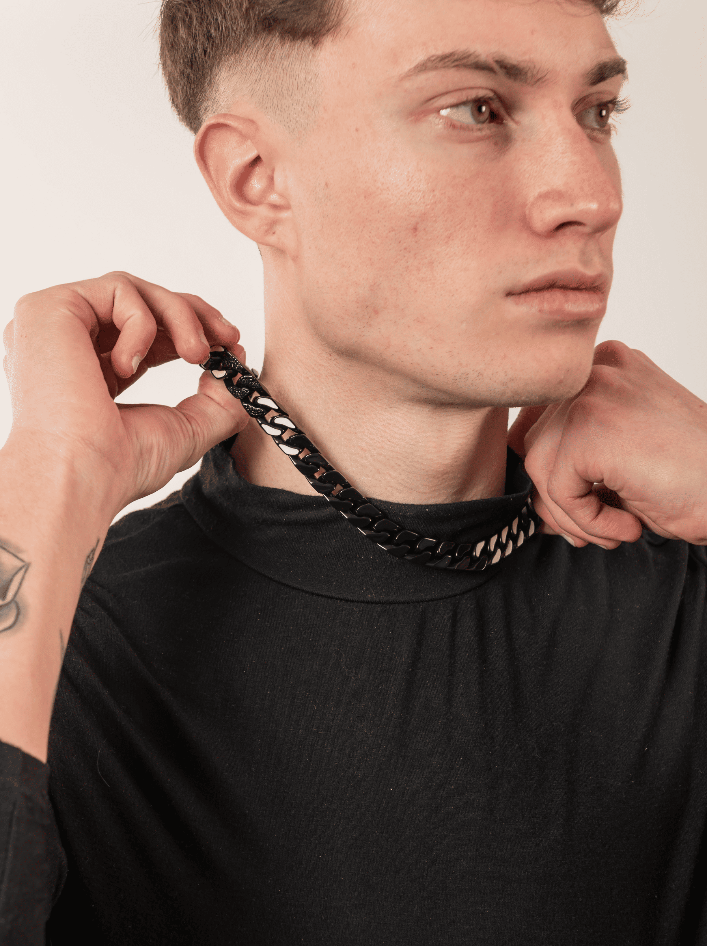 Collana cuban ice white nero 12 mm
