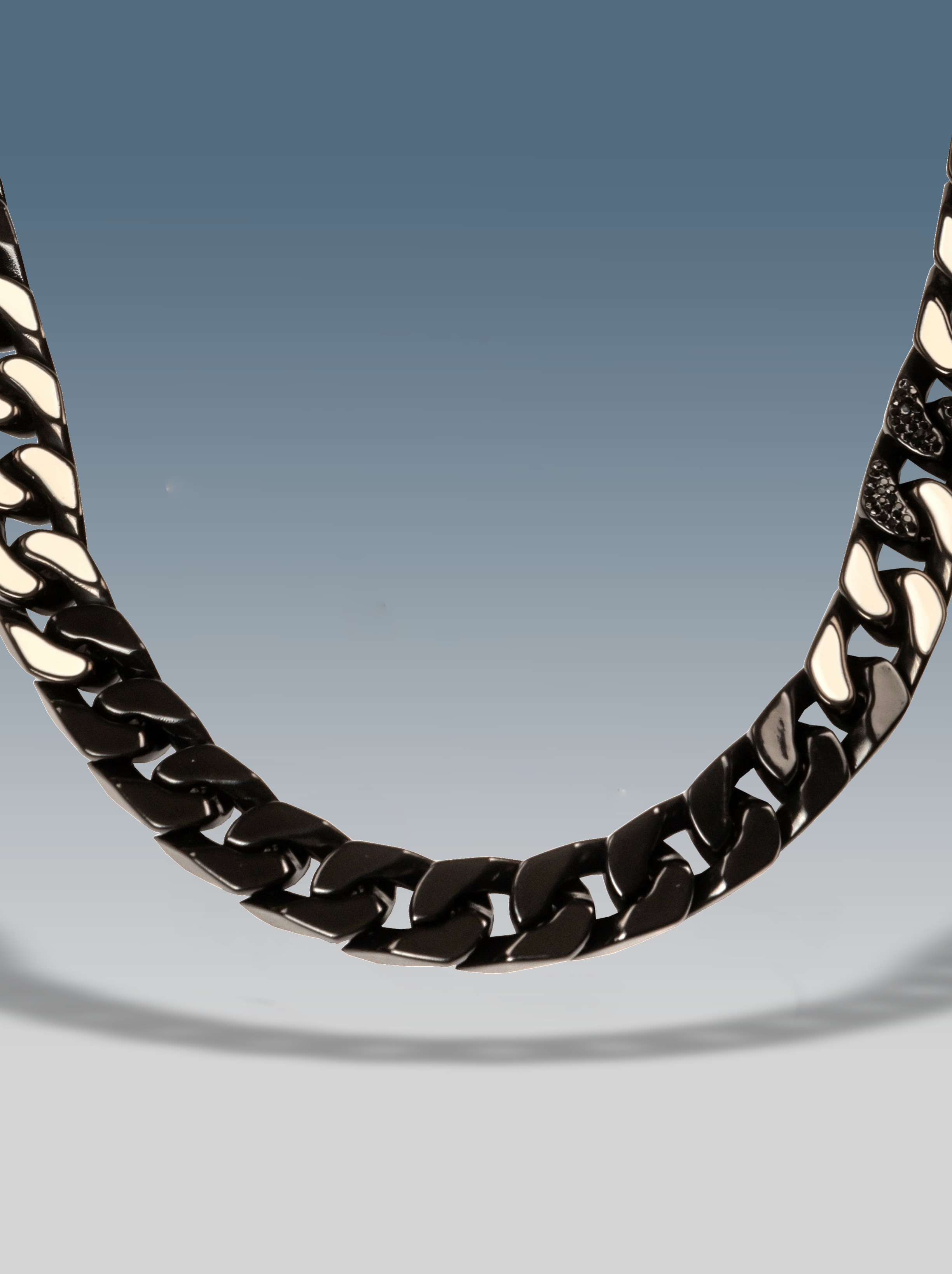 Collana cuban ice white nero 12 mm