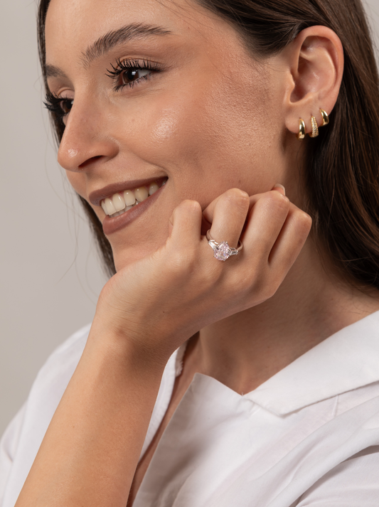 Anello Grande Pietra Rosa in argento Sterling 925