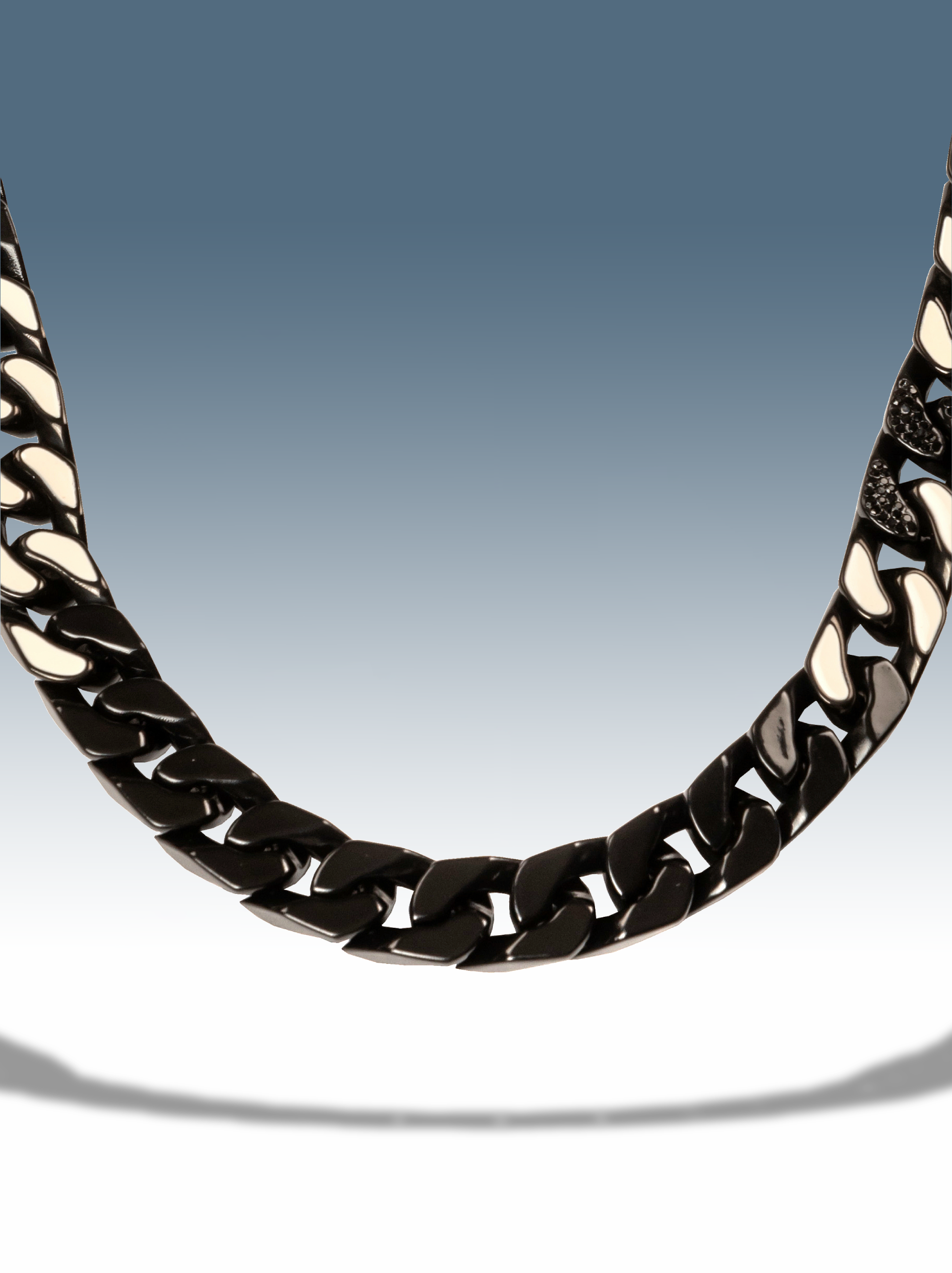 Collana cuban ice white nero 12 mm