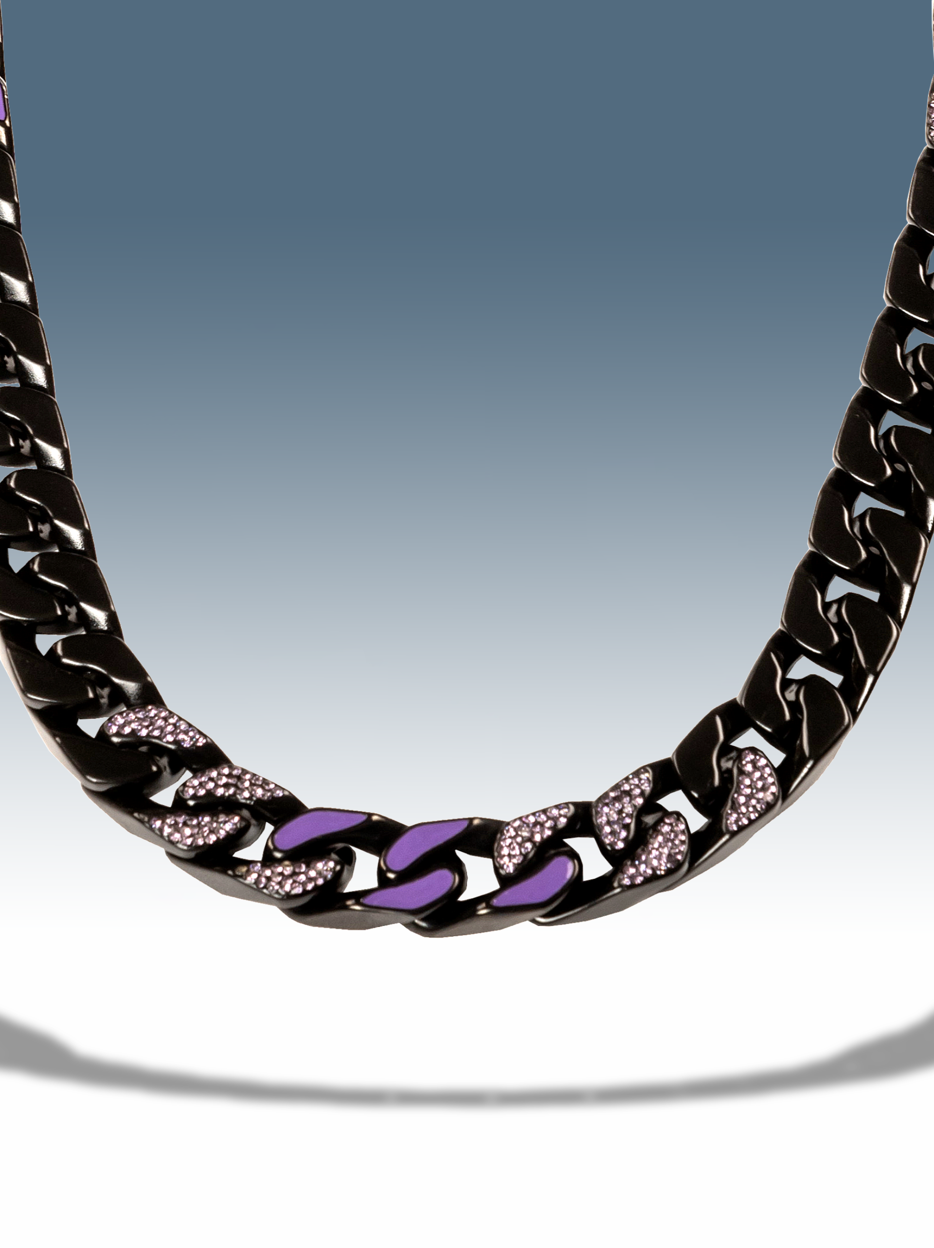 Collana cuban ice black blu 12 mm