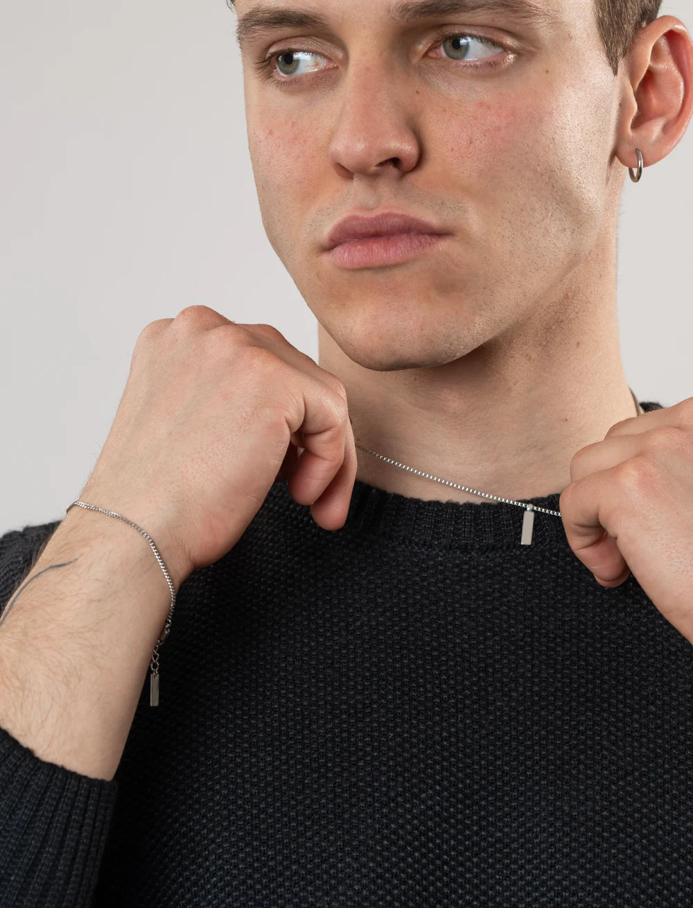 Set minimal pendente box argento