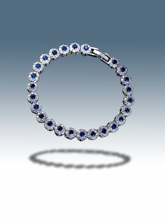 Bracciale tennis argento pietra tonda blu