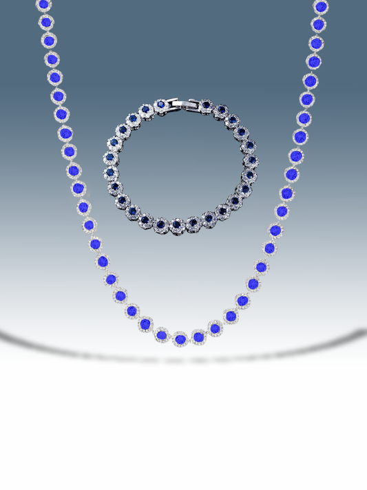 Set tennis argento pietra tonda blu