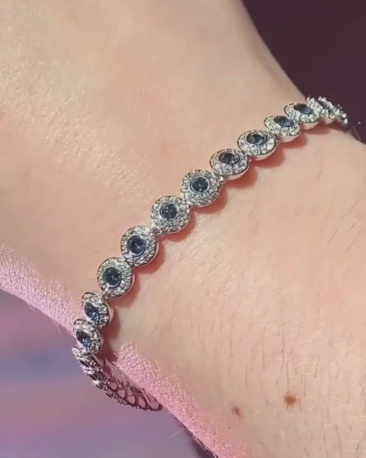Bracciale tennis argento pietra tonda blu